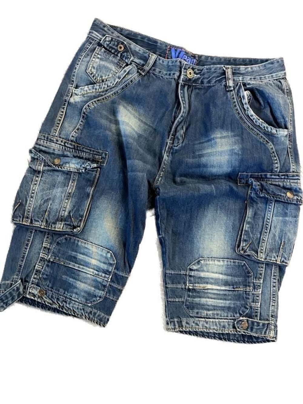 VJean Men's Distressed Denim Cargo Shorts Size 34 Blue